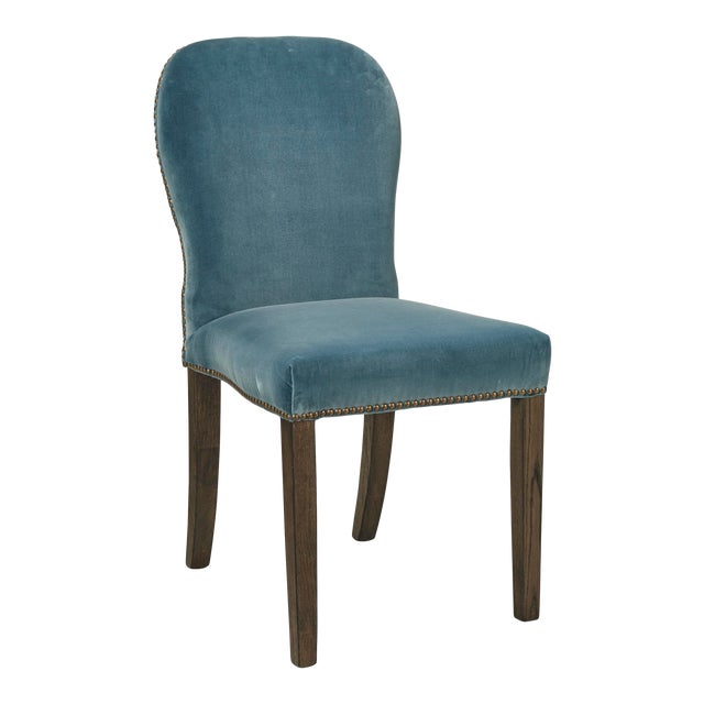 OKA Stafford Velvet Dining Chair in Air Force Blue Chairish