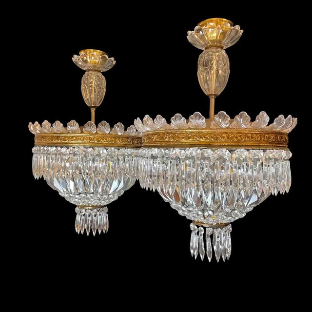 Italian Circular Crystal and Bronze Ceiling Lights, 1960s, Set of 2 For Sale - Image 4 of 13
