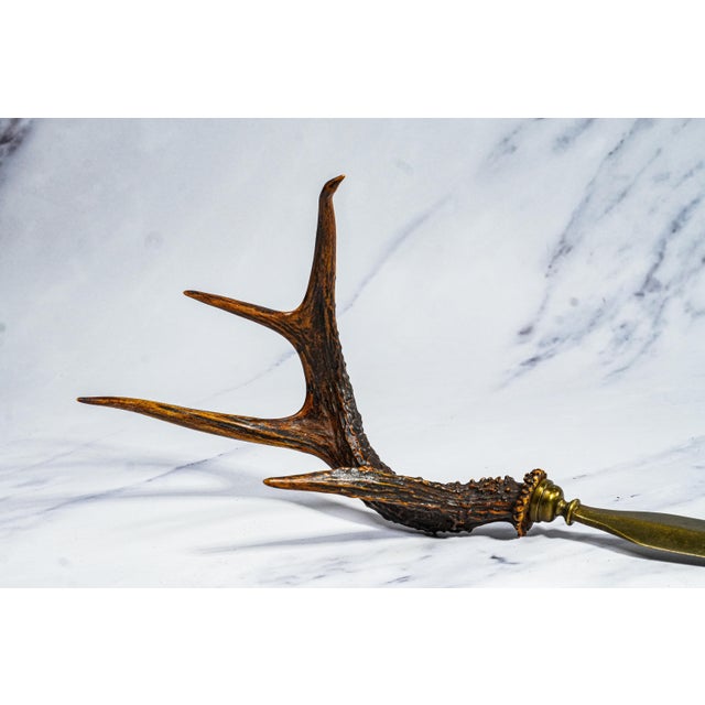 Impressive Large Antler Brass Desk Letter Opener Rustic Home Office Decor For Sale - Image 10 of 12