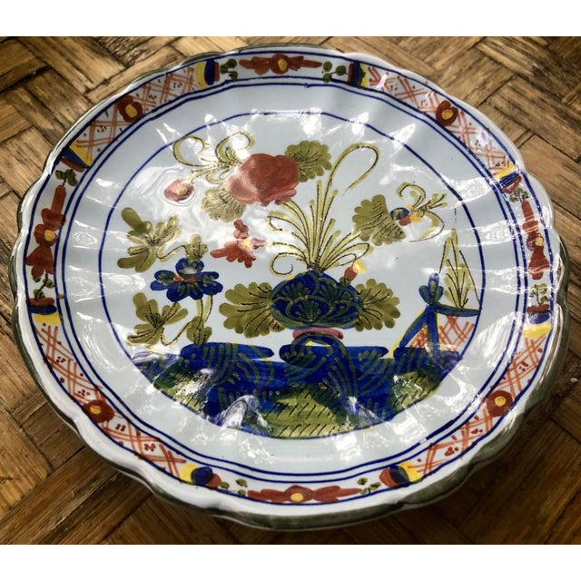 Italian Hand Painted Faience "Blue Carnation" Ceramic Dish Chairish