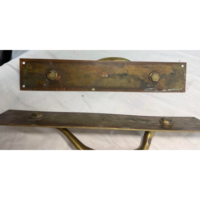 Metal Pair of Antique Heavy Thick Brass Art Nouveau Fixed Door Handles Hardware Pulls For Sale - Image 7 of 9
