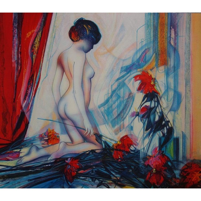Jean-Baptiste Valadie, Nude with Dahlias, Lithograph For Sale - Image 6 of 6