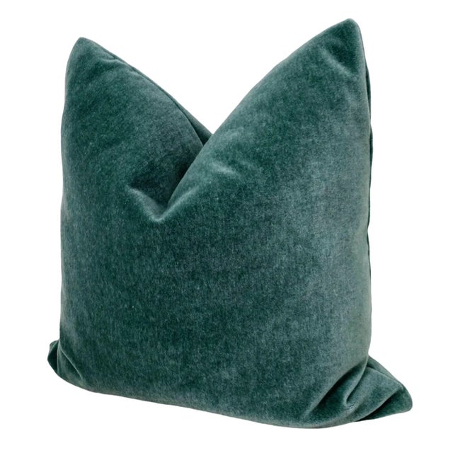 Contemporary Plush Teal Down Filled Mohair Pillow For Sale - Image 3 of 3