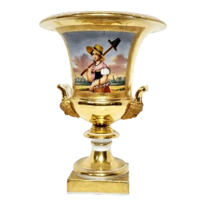 Antique Early 19th Century Old Paris Porcelain Campagna Urn With Hand Painted Gardener