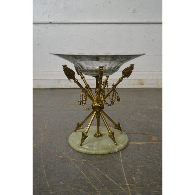 Traditional Regency Style Brass Crossed Arrows Crystal Composite Centerpiece W/ Marble Base For Sale - Image 3 of 13