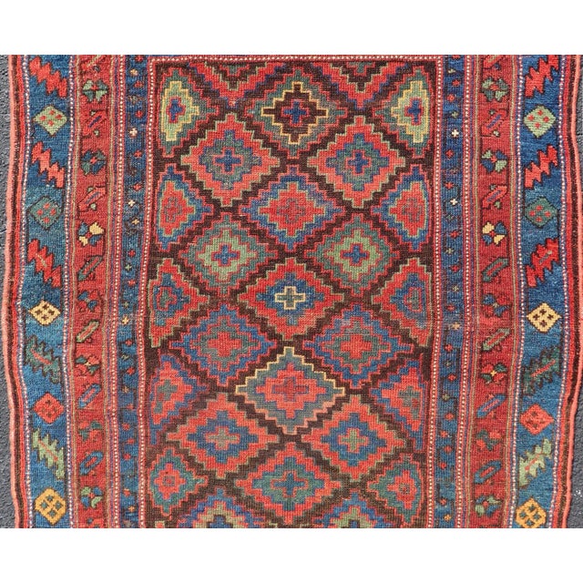 Mid 19th Century Sauj Bulak Kurd Carpet in Soft Colors and Diamond Shapes 4'1 X 5'11 For Sale - Image 4 of 11