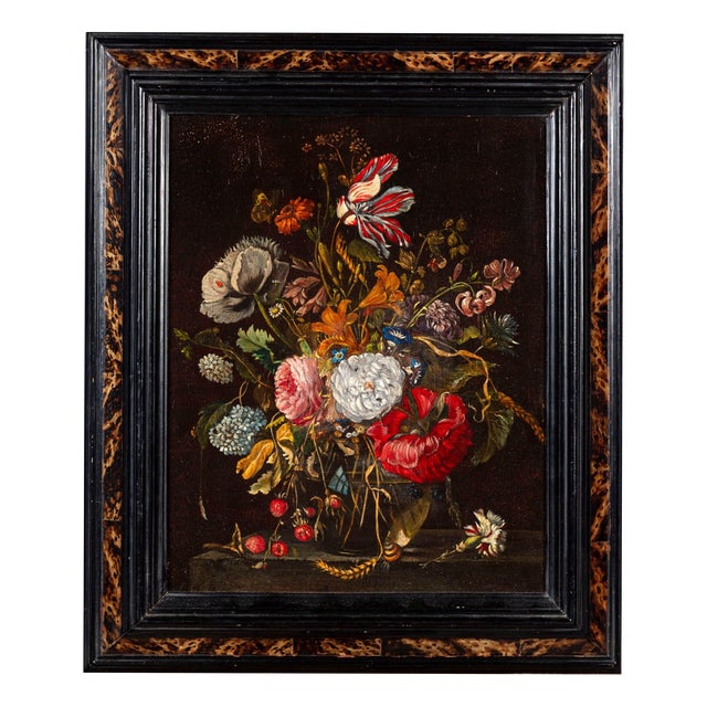 Flemish School Artist, Still Life with a Bouquet of Flowers, 17th Century, Oil Painting on Canvas, Framed For Sale
