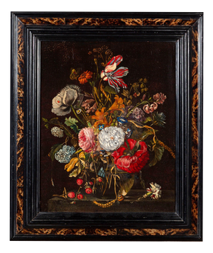 Flemish School Artist, Still Life with a Bouquet of Flowers, 17th Century, Oil Painting on Canvas, Framed