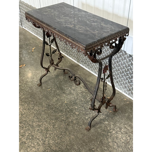 Black 1920s Black Marble Wrought Iron Table W Flowers For Sale - Image 8 of 9