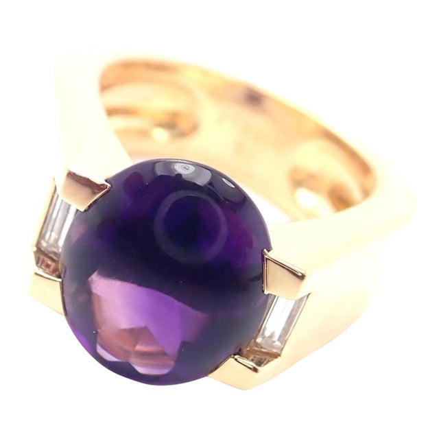 Cartier Tankissi 18k Yellow Gold Diamond Large Amethyst Ring Paper, size 6 For Sale
