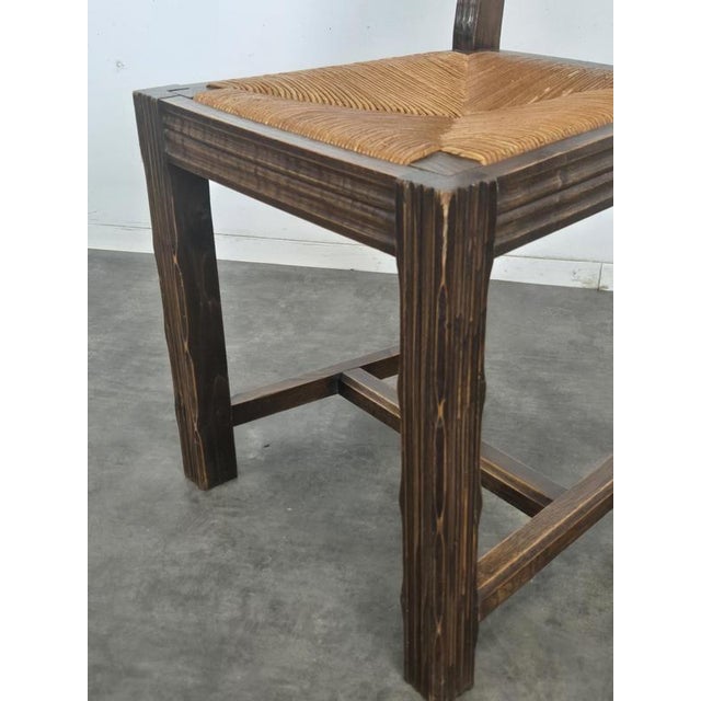 Straw-Seated Chairs with a Backrest Carved with a Rosette, 1920s, Set of 8 For Sale - Image 6 of 9