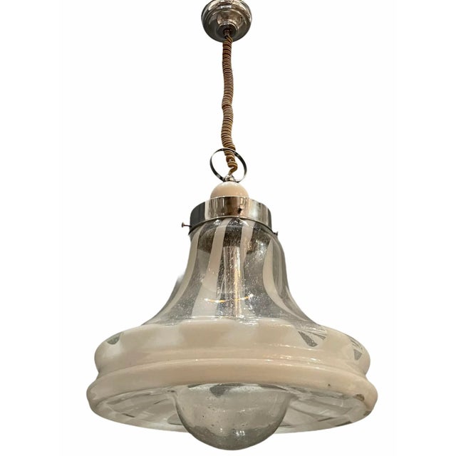 White Mid-Century Murano Glass Pendant Light by Mazzega For Sale - Image 8 of 8