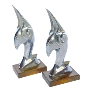 Pair of Mid-Century Chrome Phoenix Head Bookends