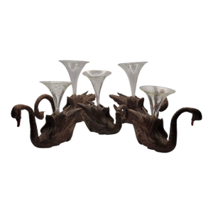 Set of 5 German Black Forest Swan Posey Holders, 1910s