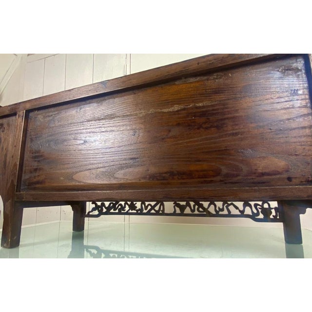 Antique Chinese Elmwood Altar Coffer with Foliage-Carved Spandrels For Sale - Image 9 of 18