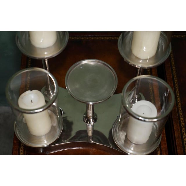 Glass Nickel and Glass 5-Light Hurricane Candleholder Centrepiece from Colmore For Sale - Image 7 of 18