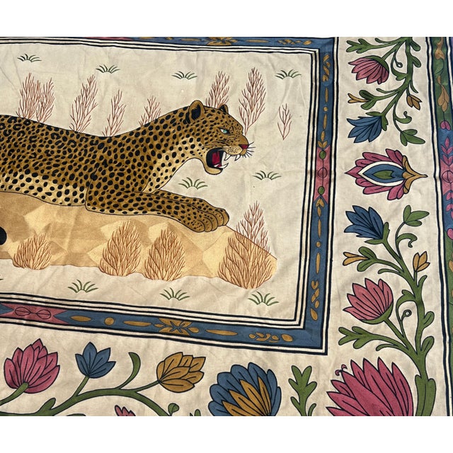 1980s Vintage Hand Embroidered Leopard Textile Wall Hanging, 1980s For Sale - Image 5 of 6