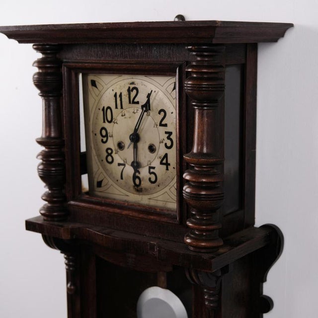 Vintage Oak Wall Clock with Carved Details, 1920s For Sale - Image 4 of 9