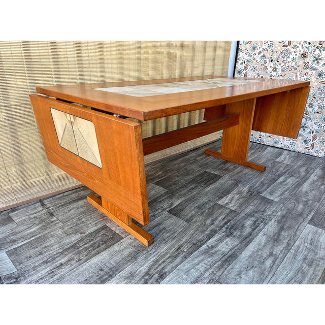 Vintage Mid Century Modern Danish Expandable Dining Table W/ Tile Inlay by Gangso Mobler. Circa 1970s Features a beautiful...