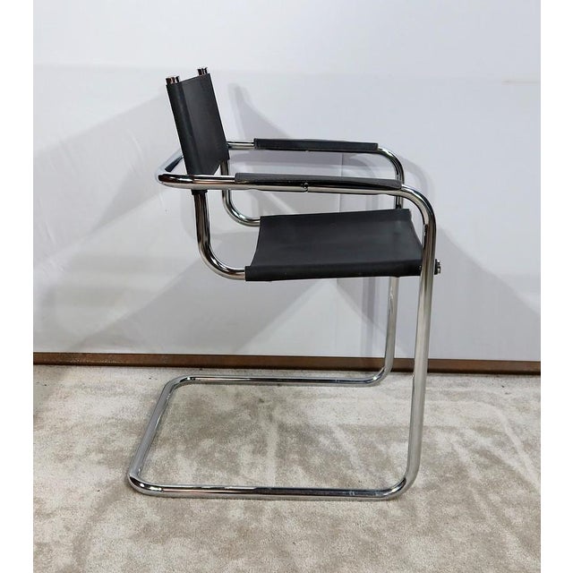 Chromed Metal Chair in Black Leather by Breuer, 1970 For Sale - Image 4 of 18