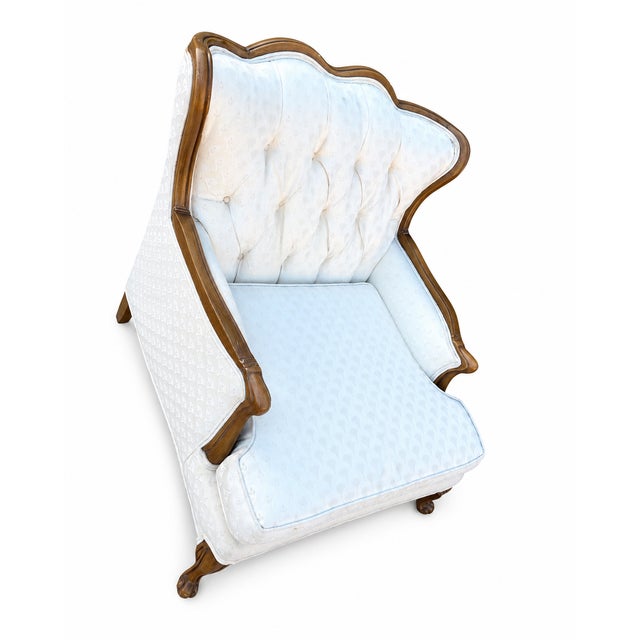 Bassett Vintage French Provincial Cream Tufted Wingback Lounge Accent Chair Attributed to Bassett Furniture For Sale - Image 4 of 6