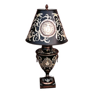 Vintage Ceramic and Metal Shade Table Lamp in the style of Versace, 1990s For Sale