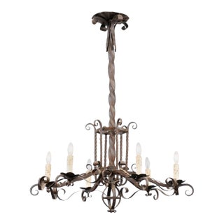 1870s Napoléon III Six-Light Chandelier with Scrolling and Twisted Accents For Sale