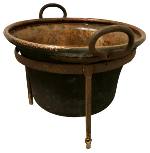 Hand Beaten Copper Cooking Cauldron on Stand, 1850s