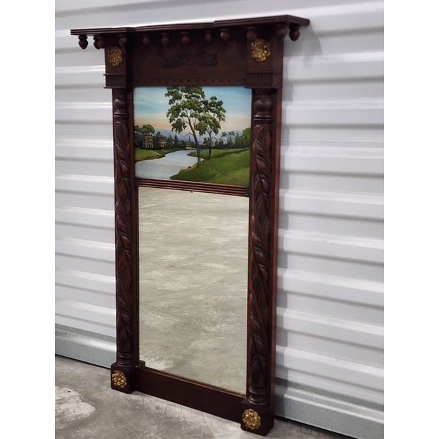 Traditional Antique Early 19th Century Federal Style Reverse Painted Trumeau Mirror For Sale - Image 3 of 12