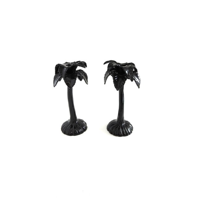 Fitz & Floyd Japan Black Palm Tree Candle Holders Mid-Century Modern Ceramic Sculptural Candlesticks - Pair For Sale In San Francisco - Image 6 of 7