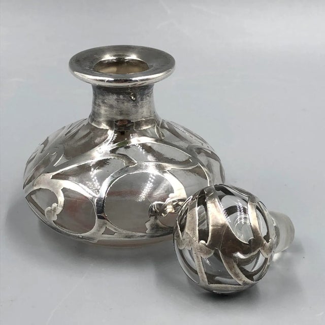 Glass Antique Art Nouveau Glass Bottle with Sterling Silver Overlay, USA, 1900s For Sale - Image 7 of 11
