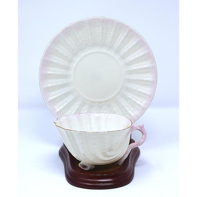 Belleek Pottery Ltd. Vintage Belleek Neptune Teacup & Saucer For Sale - Image 4 of 6