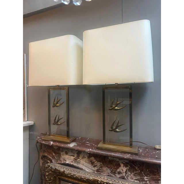 1970s Vintage French Decorative Table Lamps in Glass and Brass, 1970, Set of 2 For Sale - Image 5 of 17