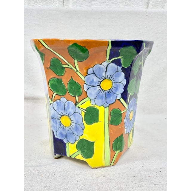 Vintage Colorful Mexican Floral Planter For Sale - Image 4 of 13