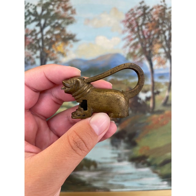 Antique Likely Brass Figural Dog Puzzle Lock With Original Keys, Early 20th Century For Sale - Image 11 of 11