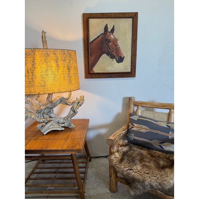 Figurative Oil Painting of Thoroughbred Racehorse, 1961, Golden Honors Horse Witch-Hazel, Esterling. By Artist Snow in 1961 Oil on Canvas For Sale - Image 3 of 9