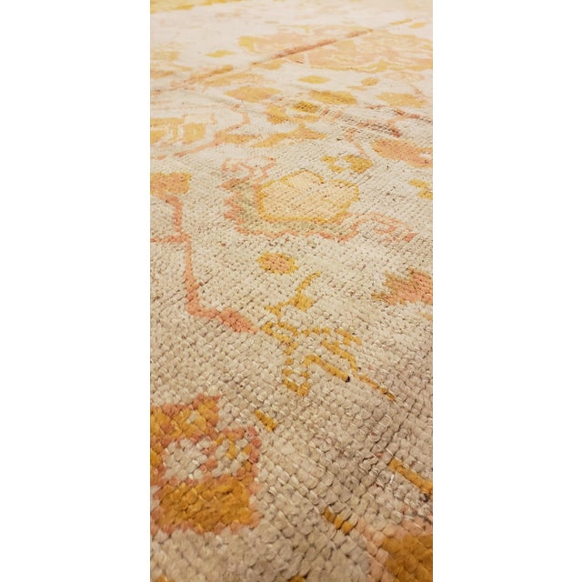 Antique Oushak Carpet, Handmade Oriental Rug, Pale Blue Green, Yellow, Coral Rug For Sale - Image 13 of 18