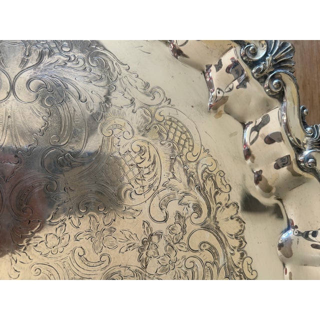 Victorian Late 19th-Century Victorian English Sheffield Silverplate Serving Tray with Rococo Scroll Handles For Sale - Image 3 of 12