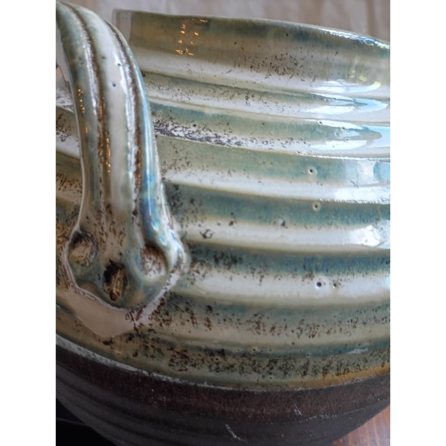 Mid-Century Modern Ribbed Studio Pottery Drip-Glaze Double-Handled Urn Vase For Sale - Image 10 of 12
