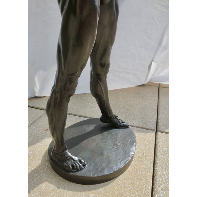 Metal Massive Bronze Gladiator by Baucke Sculpture Signed and Dated 1910 36" Tall For Sale - Image 7 of 14