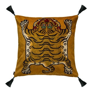 House of Hackney Saber Large Tassel Velvet Cushion - Gold For Sale
