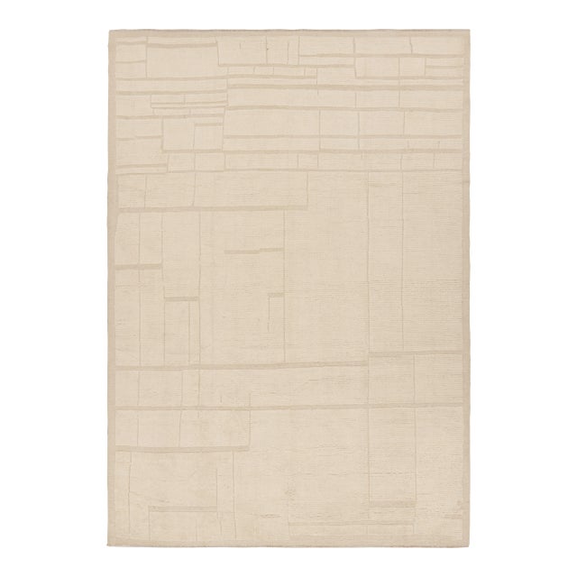 Rug & Kilim’s Moroccan Style Rug in Cream White Tones with Geometric Patterns - 5x8 For Sale
