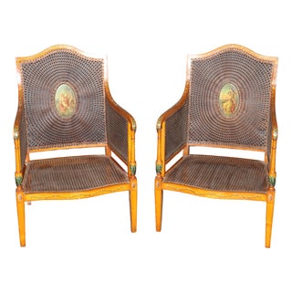 Pair Antique 19th C Gillow & Co Adams Style Bergere Chairs For Sale