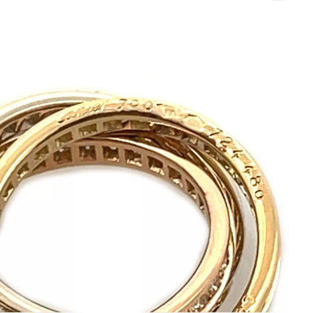 Cartier Trinity Diamond 18k Tricolor Gold Rolling Band Ring Size 6 W/Paper For Sale In Miami - Image 6 of 7