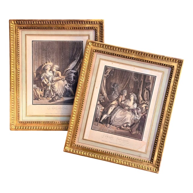 Jean Baptiste Huet, La Declaration & L'Amant Pressant, 1700s, Engravings, Framed, Set of 2 For Sale