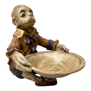 Vintage Ceramic Majolica Monkey Trinket Dish