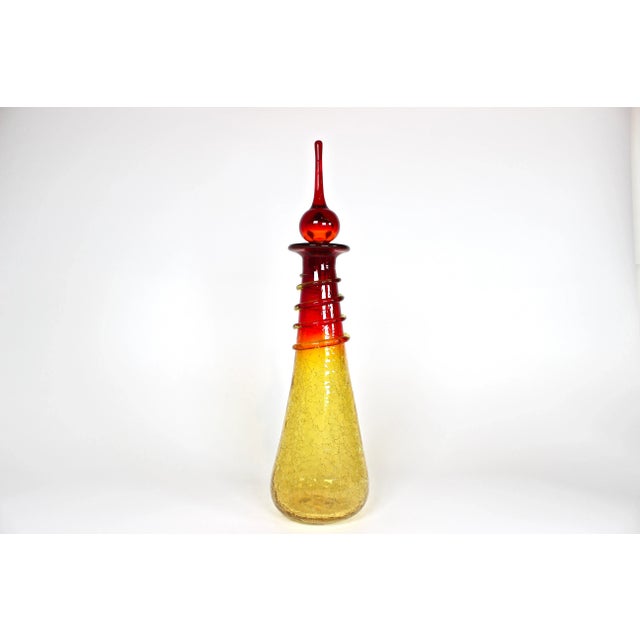 1960's Handblown Spiral Amberina Crackle Glass Decanter For Sale - Image 11 of 11
