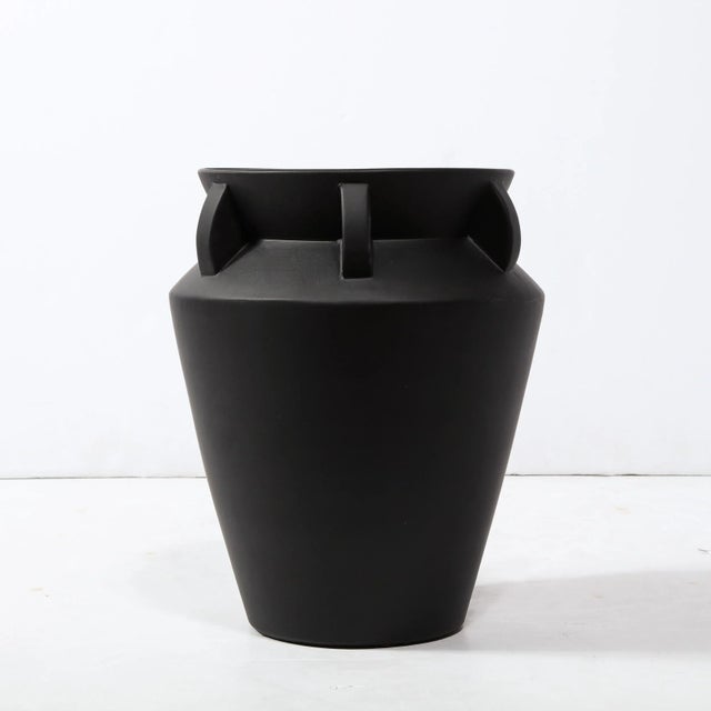 Modern Late 20th Century Modernist Charcoal Urn Form Ceramic Vase With Demilune Embellishments For Sale - Image 3 of 13
