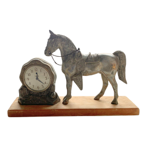 Vintage Mid-Century Equestrian Horse & Desk Clock Sculpture