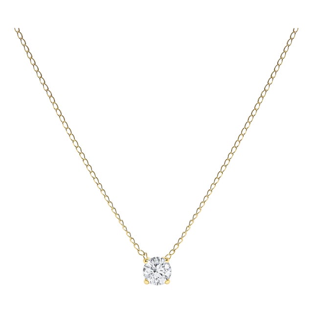 14K Yellow Gold Floating 1/2 Cttw Lab Grown Diamond Solitaire Pendant Necklace - 18" Inches For Sale